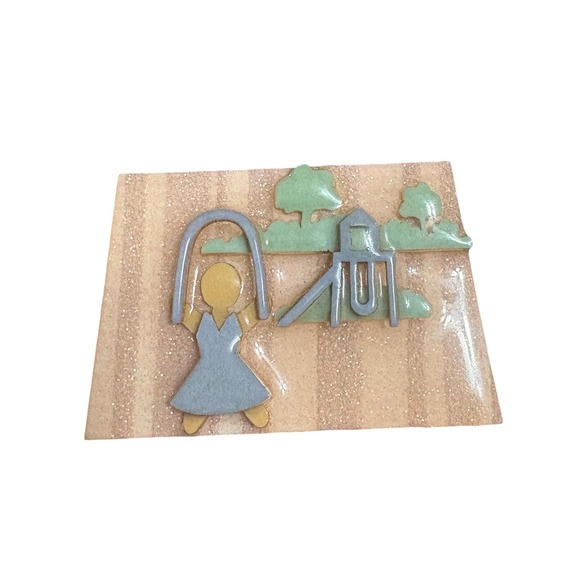 Lucinda Jewelry - Lucinda Vintage Pin Playground Scene Jumping Rope Slide Swing Set Art Brooch